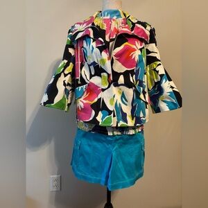 Colorful Floral Top and Blue Shorts Set